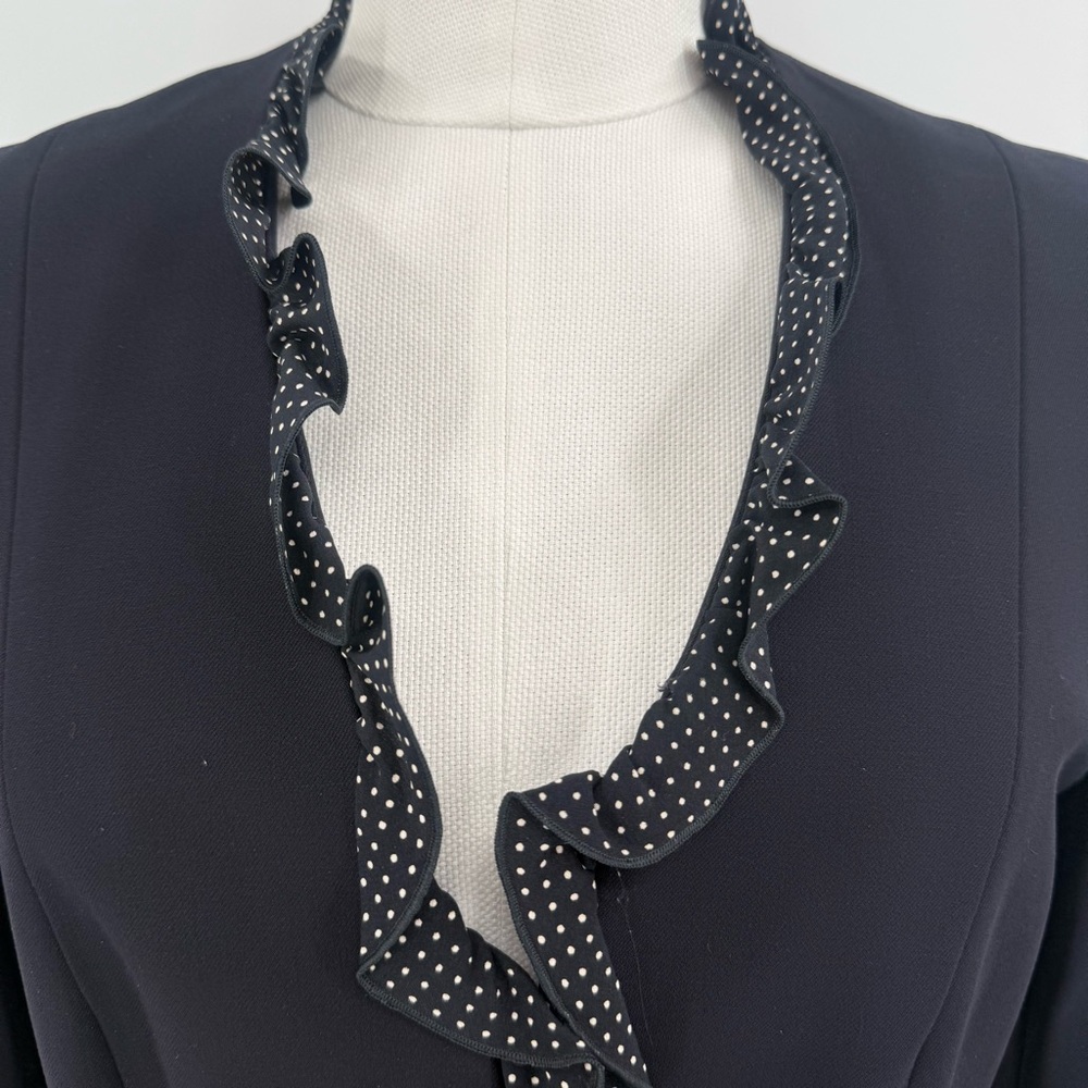 Escada Navy Blue Wool Blazer with Polka Dot Ruffle Trim Size 38 / US Small - Picture 2 of 8